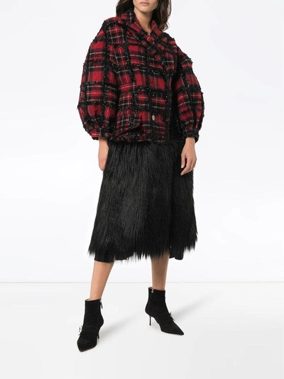 Shop Simone Rocha Tartan Faux Fur Alpaca Wool-blend Coat - Multicolour