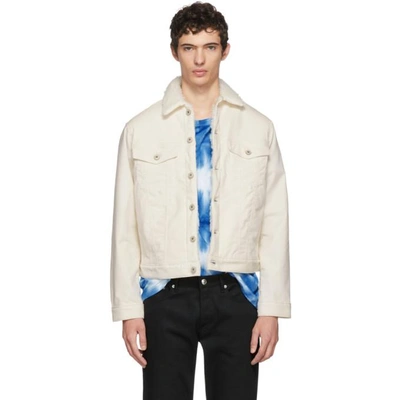 Shop Naked And Famous Denim White Corduroy Sherpa Jacket In Ivory