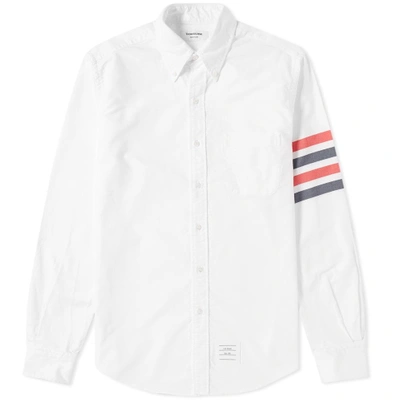 Shop Thom Browne Woven 4 Bar Oxford Shirt In White