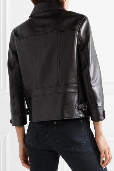 Shop Acne Studios Cropped Leather Biker Jacket In Black