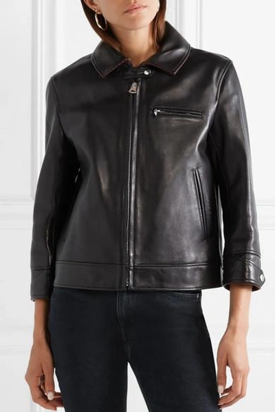 Shop Acne Studios Cropped Leather Biker Jacket In Black