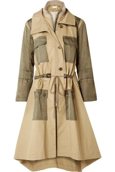 Shop Chloé Gabardine And Wool-blend Trimmed Twill Trench Coat In Army Green