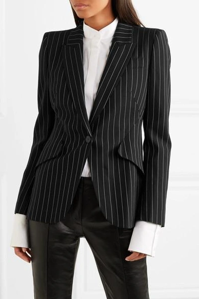 Shop Alexander Mcqueen Pinstriped Wool-blend Blazer In Black