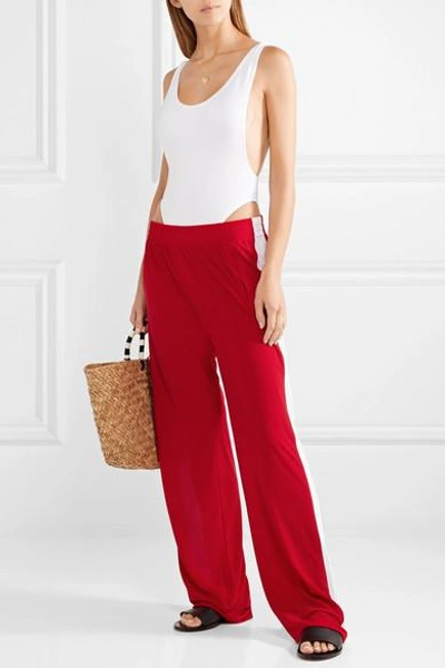 Shop Norma Kamali Striped Jersey Track Pants In Red