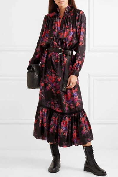 Shop Mcq By Alexander Mcqueen Lace-trimmed Floral-print Silk Maxi Dress In Black