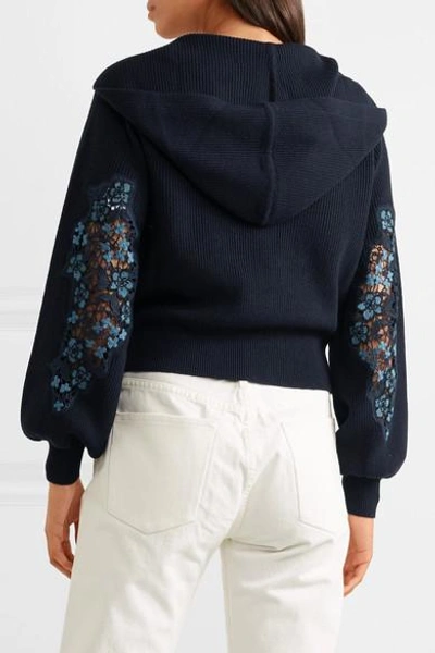 Shop See By Chloé Crochet Knit-paneled Ribbed Wool And Cotton-blend Hoodie