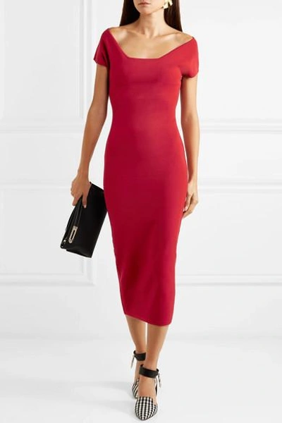 Shop Solace London The Ceirra Stretch-knit Midi Dress In Red