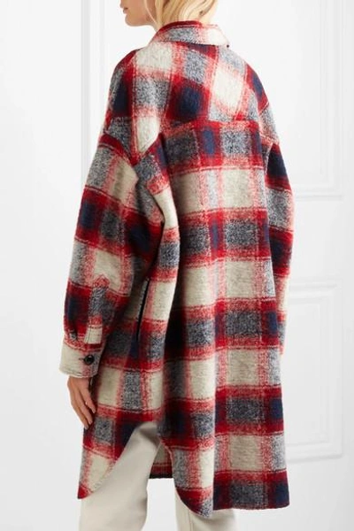 Shop Isabel Marant Étoile Gario Oversized Checked Wool-blend Flannel Coat In Red