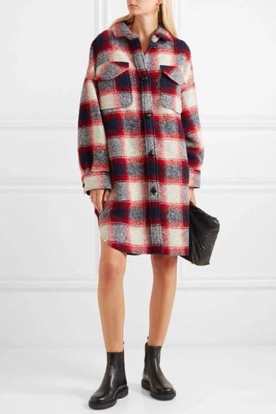 Shop Isabel Marant Étoile Gario Oversized Checked Wool-blend Flannel Coat In Red