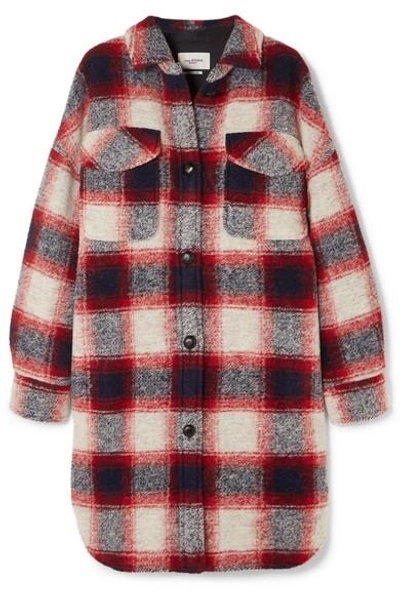 Shop Isabel Marant Étoile Gario Oversized Checked Wool-blend Flannel Coat In Red