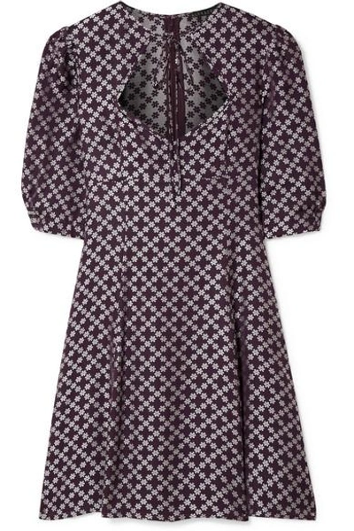 Shop Alexa Chung Floral-jacquard Mini Dress In Dark Purple