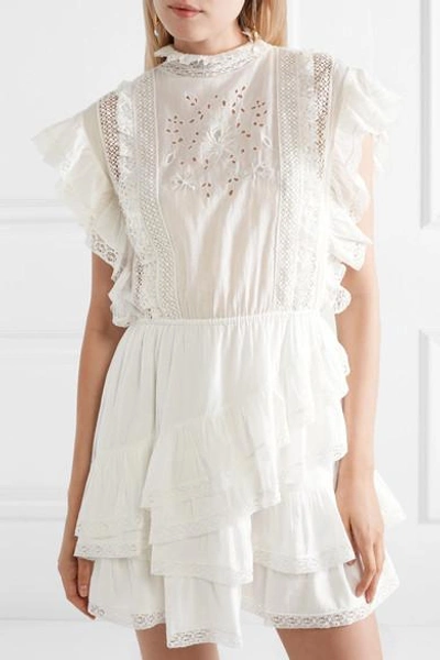 Shop Ulla Johnson Holly Ruffled Lace-trimmed Cotton-voile Mini Dress In White