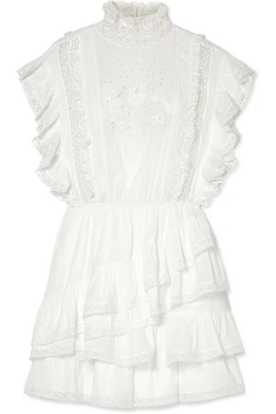 Shop Ulla Johnson Holly Ruffled Lace-trimmed Cotton-voile Mini Dress In White