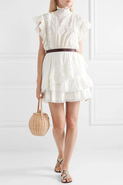 Shop Ulla Johnson Holly Ruffled Lace-trimmed Cotton-voile Mini Dress In White