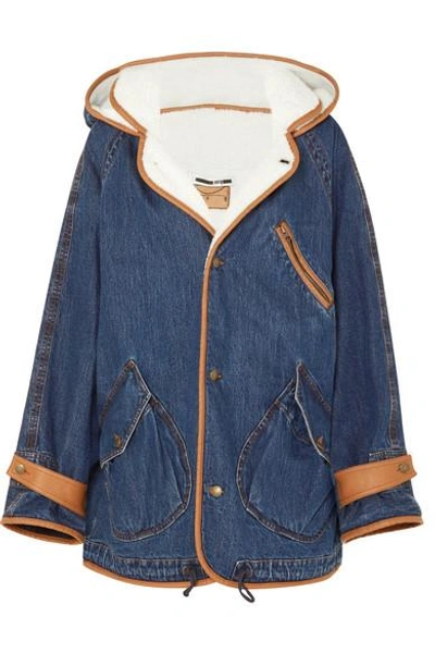 Shop Mcq By Alexander Mcqueen Denim And Faux-shearling Jacket In Mid Denim