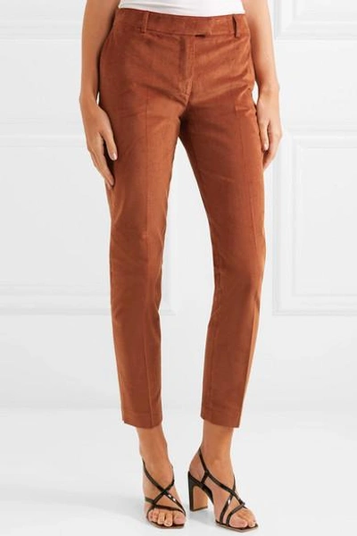 Shop Paul & Joe Cropped Stretch-cotton Corduroy Tapered Pants In Brick