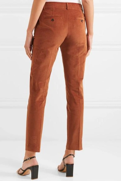 Shop Paul & Joe Cropped Stretch-cotton Corduroy Tapered Pants In Brick