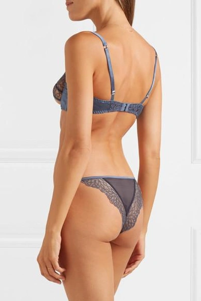 Shop Coco De Mer Lazuli Embroidered Tulle And Stretch Silk-blend Satin Briefs In Blue