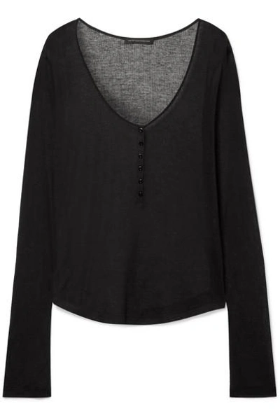 Shop Kiki De Montparnasse Ribbed Modal And Cashmere-blend Top In Black
