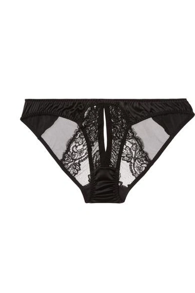 Shop Coco De Mer Seraphine Cutout Leavers Lace, Tulle And Satin Briefs In Black