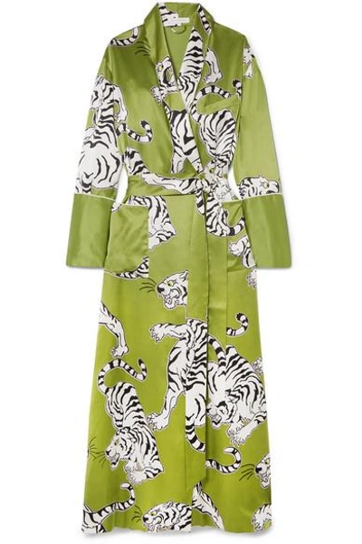 Olivia Von Halle Capability Rola Screen-print Long Robe In Green | ModeSens