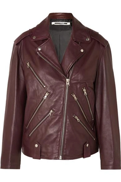 Shop Mcq By Alexander Mcqueen Oversized Leather Biker Jacket In Burgundy