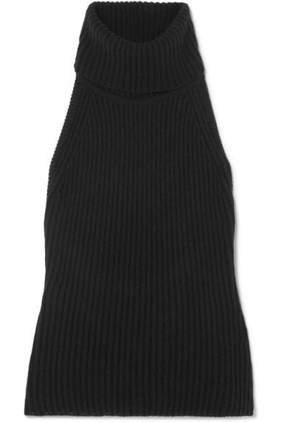 Shop Antonio Berardi Ribbed Wool And Cashmere-blend Turtleneck Top In Black