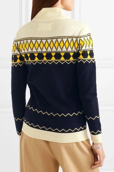 Shop Maison Margiela Intarsia Wool-blend Turtleneck Sweater In Midnight Blue