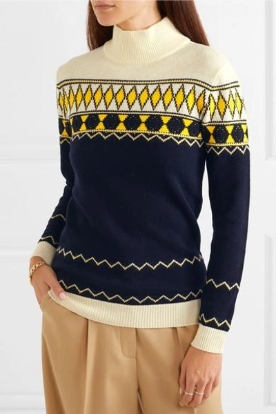 Shop Maison Margiela Intarsia Wool-blend Turtleneck Sweater In Midnight Blue