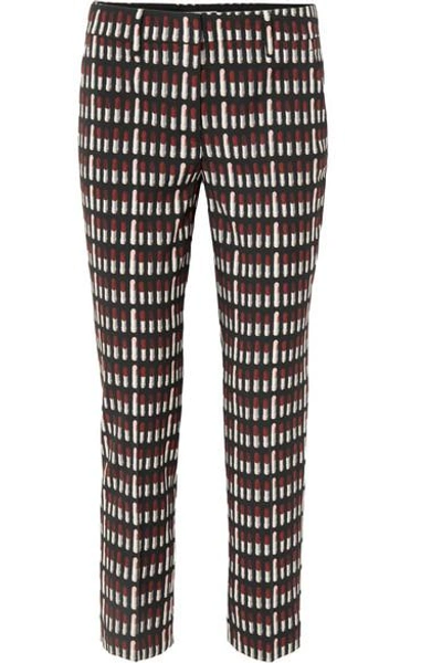 Shop Prada Printed Wool-twill Straight-leg Pants In Black