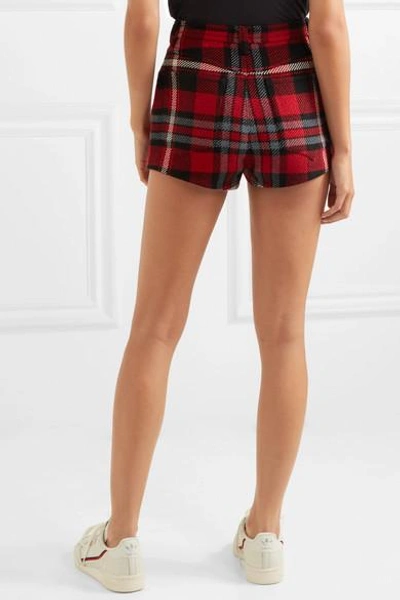 Shop Miu Miu Tartan Wool Shorts In Red