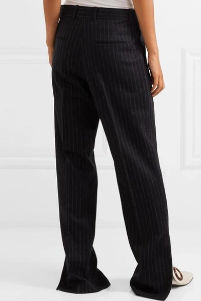 Shop Hillier Bartley Pinstriped Wool Trousers In Black