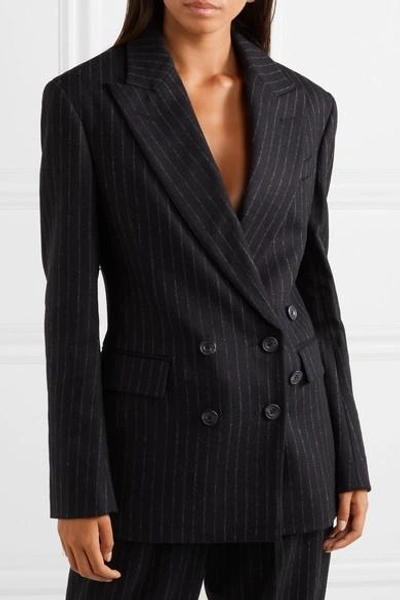 Shop Hillier Bartley Double-breasted Pinstriped Wool-felt Blazer In Black