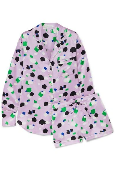 Shop Olivia Von Halle Alba Printed Silk-satin Pajama Set In Lilac