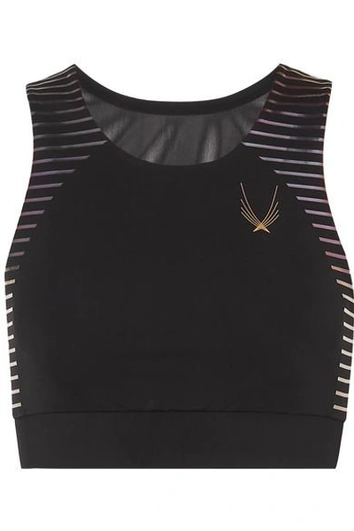 Shop Lucas Hugh Odyssey Mesh-paneled Stretch Sports Bra In Black