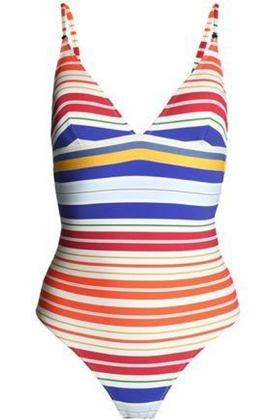 Shop Stella Mccartney Striped Swimsuit In Ivory