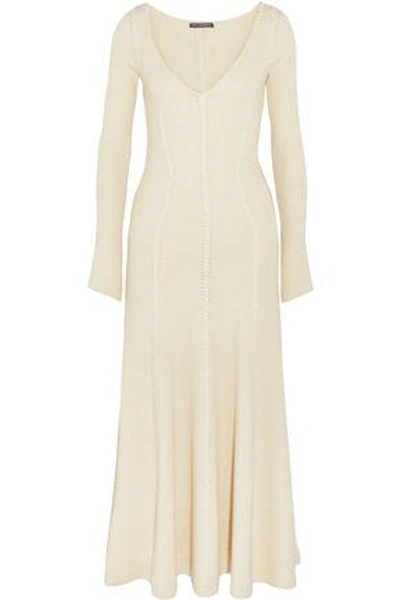 Shop Alexander Mcqueen Ribbed Wool-blend Midi Dress In Ivory
