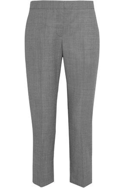 Shop Alexander Mcqueen Woman Cropped Wool-jacquard Straight-leg Pants Gray