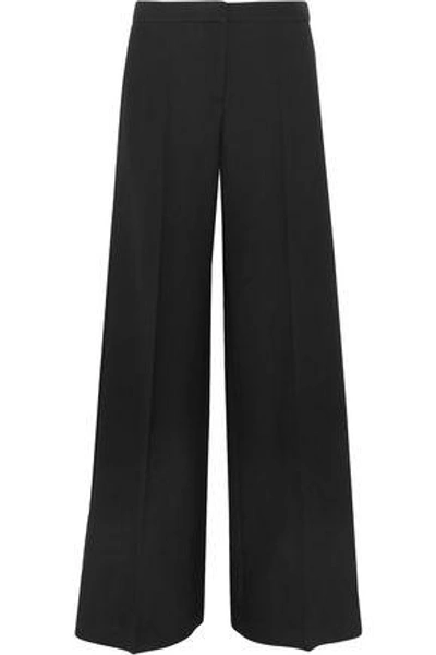 Shop Alexander Mcqueen Satin-trimmed Wool-blend Crepe Wide-leg Pants In Black