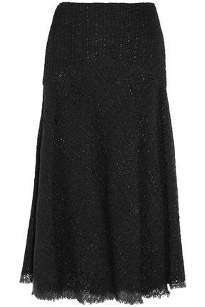 Shop Alexander Mcqueen Metallic Bouclé-tweed Midi Skirt In Black