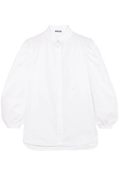 Shop Alexander Mcqueen Woman Pleated Cotton-poplin Shirt White