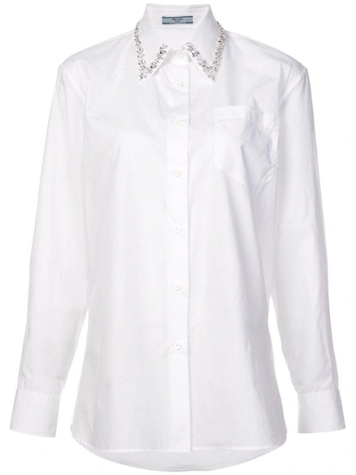 Shop Prada Embellished Collar Shirt In White