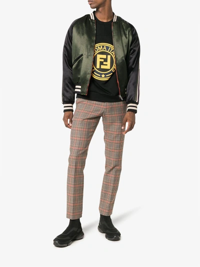 Shop Gucci Reversible Bomber Jacket With Printed Sleeves In Green