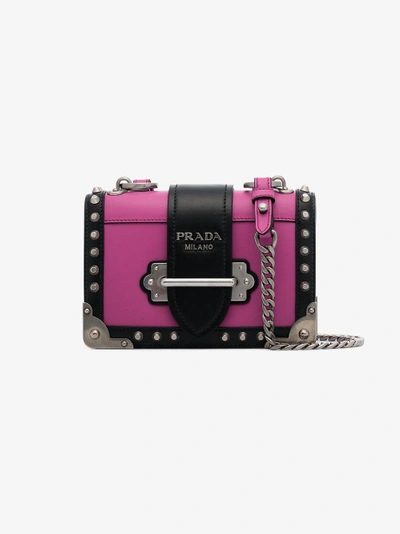 Shop Prada Pink And Black Cahier Leather Shoulder Bag In Pink&purple