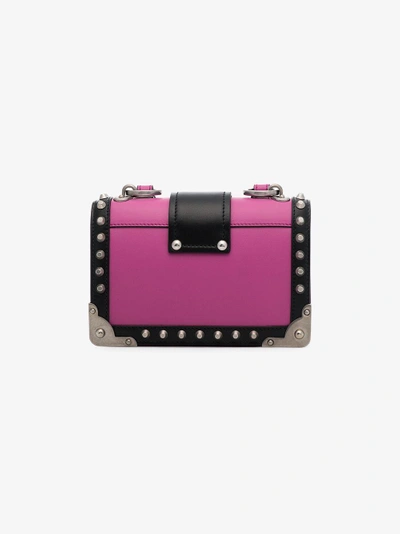 Shop Prada Pink And Black Cahier Leather Shoulder Bag In Pink&purple