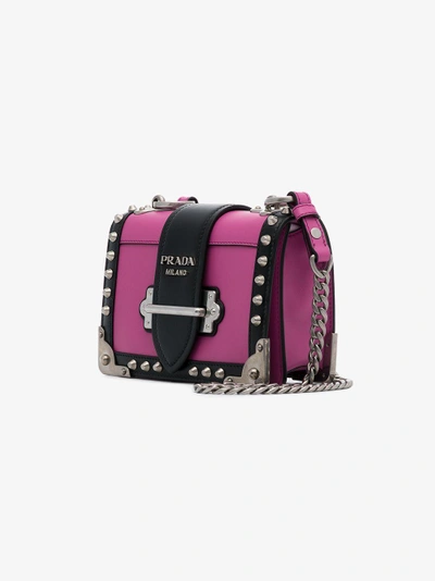 Shop Prada Pink And Black Cahier Leather Shoulder Bag In Pink&purple