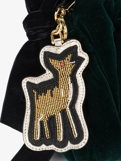 Shop Miu Miu Embellished Deer Keyring In Black