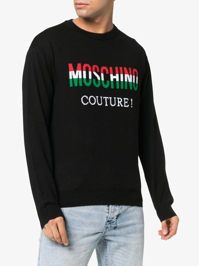 Shop Moschino Italian Flag Logo Sweater In Black