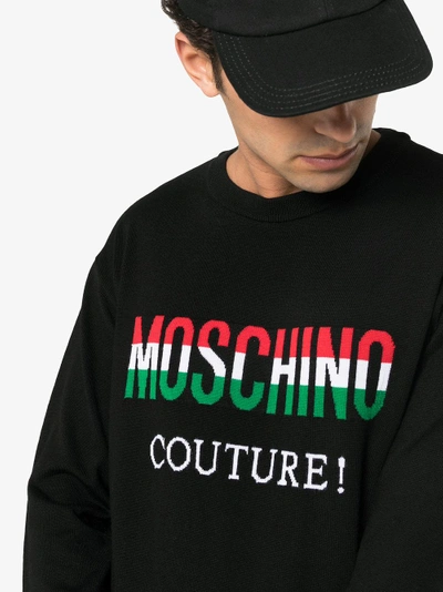 Shop Moschino Italian Flag Logo Sweater In Black