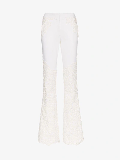 Shop Ronald Van Der Kemp Lace Applique Flared Jeans In White